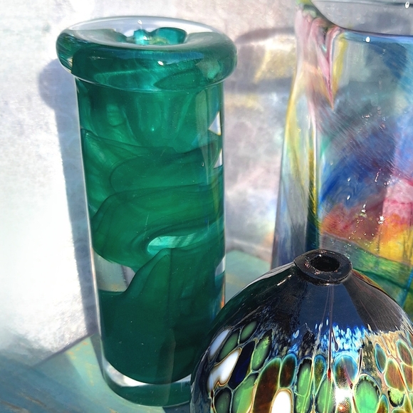 Hand Blown Art Glass Candle Stick Holder Teal Taper Candle artist made in Sweden - Picture 14 of 16